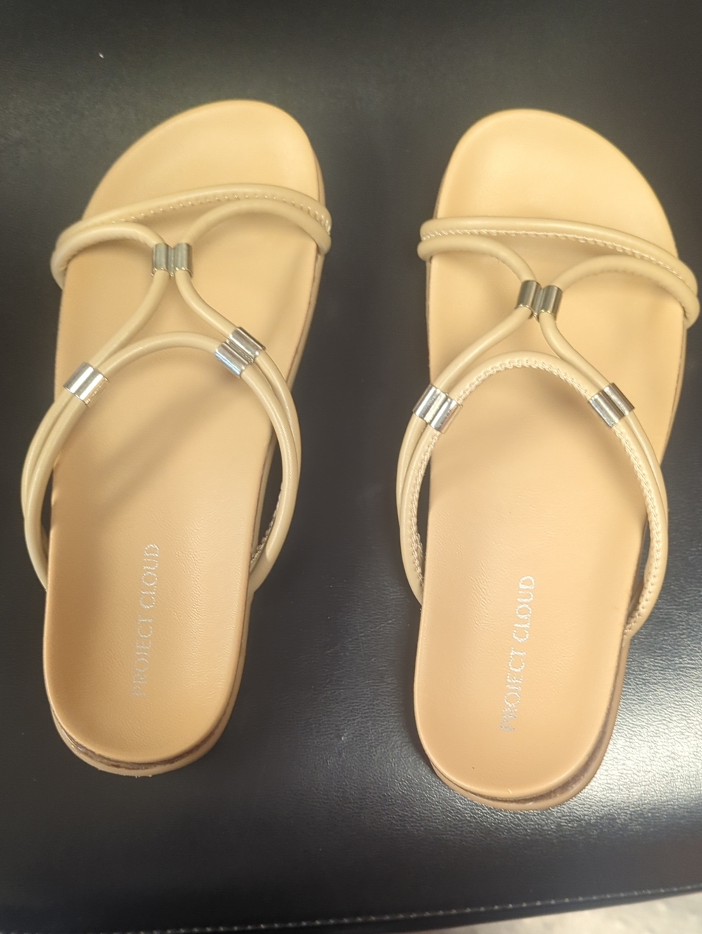 Women’s Tan Slide Sandals with Metallic Accents 8 Project Cloud